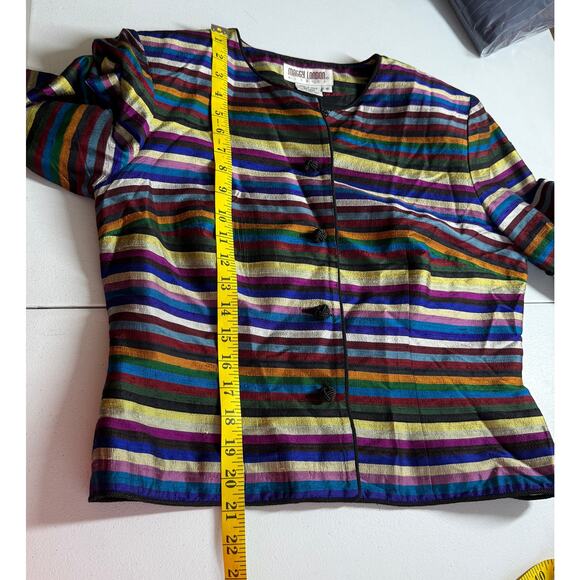 Maggy London Blazer Jacket Womens 8 Striped Silk Vintage Retro 80s Art To Wear - Picture 5 of 11